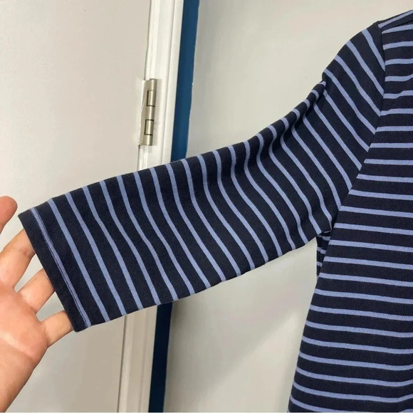J Jill Mixed Media Shirttail Dress Striped Womens Small Blue Denim Crew - Picture 7 of 12